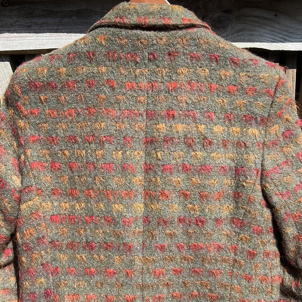 wool blend blazer rich jewel tones on dark mossy green brown wood buttons - Picture 10 of 15